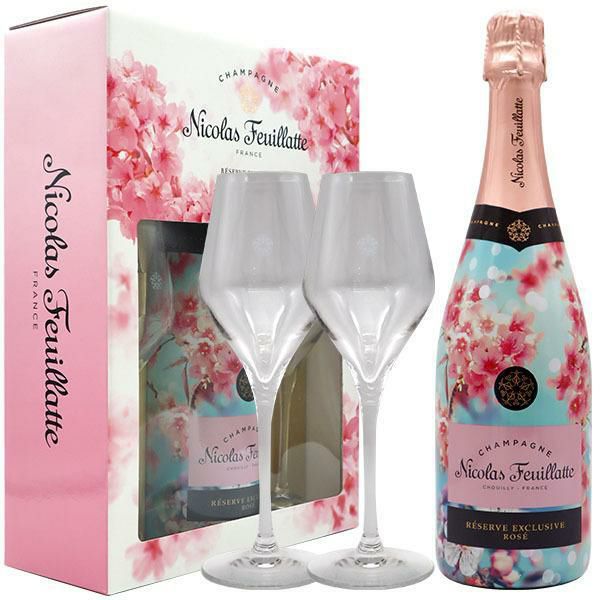 【ニコラフィアット】Nicolas ロゼ 桜シャンパングラス2脚 750ml 箱入り ロゴ入りグラス2脚付き】ニコラ フィアット シャンパーニュ